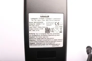 BMZ E-bike Ladegerät GoSwissDrive 42V 4A für 36V LiIon Akkus