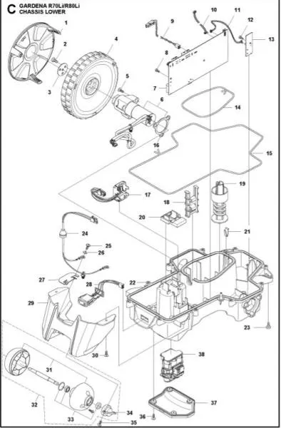 Gehäuse Hinterrad Automower 105 305 308 mit Ladekontakten